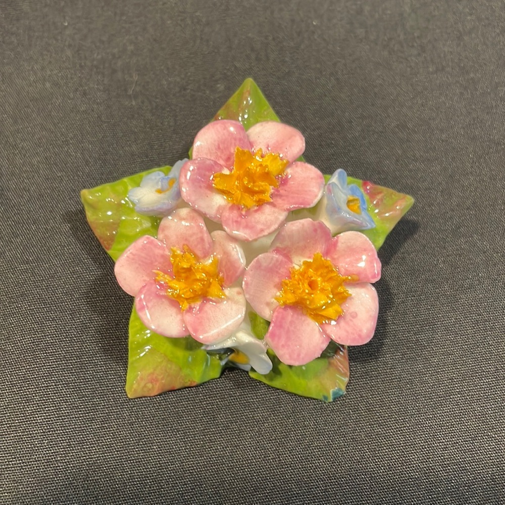 Ansley Bone China Brooch/Pin Pink/Blue/Green Made in England For Hat/Scarf